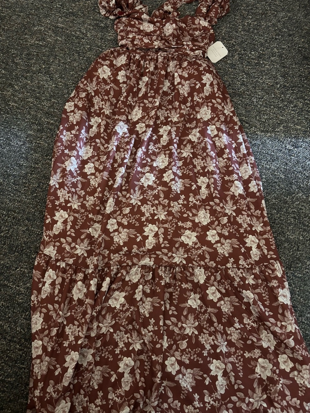 Altar'd State Rust Floral Tiered Maxi Dress with Cream Blooms